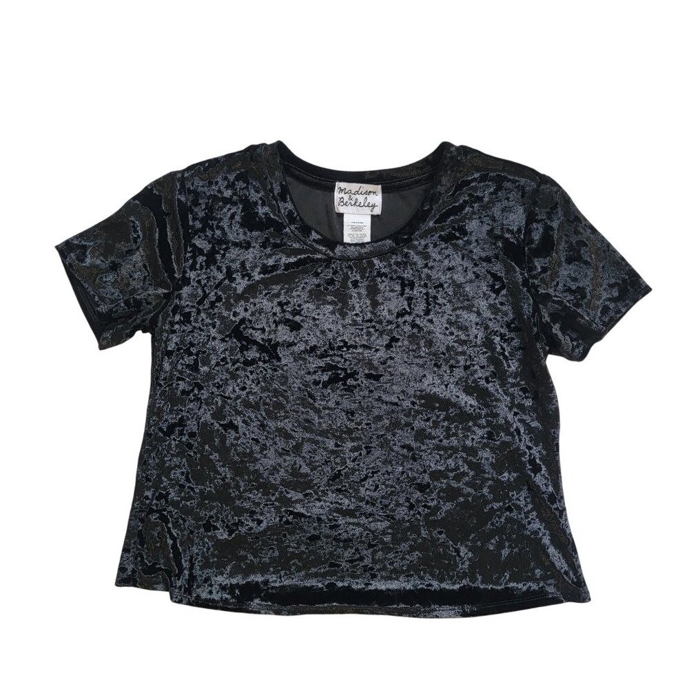 Velvet Cropped Top Womens X Small Black Crushed Goth Minimalist Witchy Classic